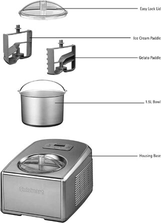 Морожениця Cuisinart ICE100BCU професійна, 1.5л, срібляста - для морозива, йогурту та сорбету