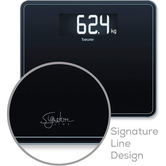 Ваги підлогові Beurer GS 410 чорні Signature Line, скляні, електронні, великий дисплей XXL, вантажопідйомність до 200 кг, 35x30 см
