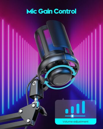 Мікрофон ігровий COCONISE RGB для ПК, стримінгу, подкасту, студії. USB мікрофон з 3.5 мм роз'ємом, регулюванням гучності та виносним кріпленням