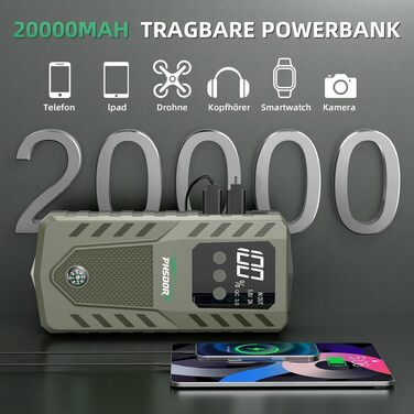 Бустер акумулятора 12V 6000A Jump Starter Powerbank 20000mAh для авто (бензин до 10.0L, дизель до 8.0L) з LED ліхтарем