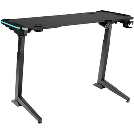 Ігровий стіл tectake 404317 з LED, регульований, 125x60 см, чорний, з тримачем для напоїв і гачком для навушників, комп'ютерний стіл у карбоновому стилі