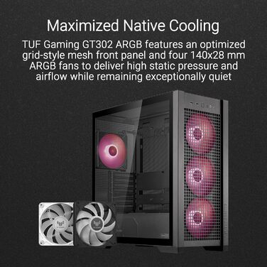 Ігровий корпус ASUS TUF GT302 ARGB білий, Mid-Tower ATX, 4x140 мм ARGB вентилятори, змінні бокові панелі, підтримка ATX материнських плат із прихованими роз'ємами, сітчаста фронтальна панель