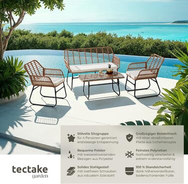 Комплект садових меблів tectake® з ротангу: садова лавка, 2 стільці та стіл, набір для балкона, тераси, саду, натуральний колір