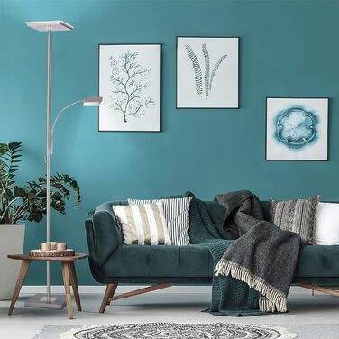 LED торшер SellTec з димером, стельовий світильник з регульованою лампою для читання, сенсорний димер, тепле біле світло, сучасний дизайн з нержавіючої сталі для вітальні, офісу та спальні, квадратний з лампою для читання