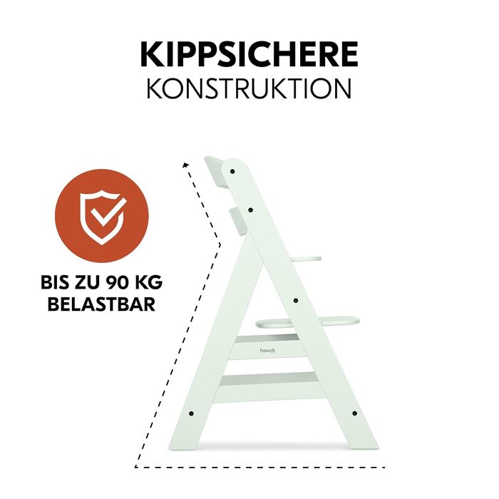 Дитячий високий стільчик Hauck Alpha+ Newborn Set з 2in1 гойдалкою - Зростаючий дерев'яний стільчик для годування з народження, з подушкою та гойдалкою для новонароджених - М'ятний Classic Mint