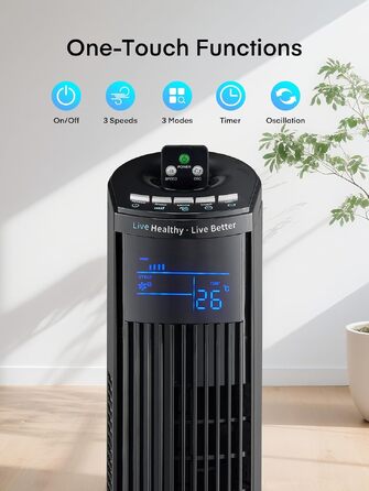 Вентилятор підлоговий FOHERE Leiser Turmventilator 91 см з пультом, таймером та нічним режимом, чорний
