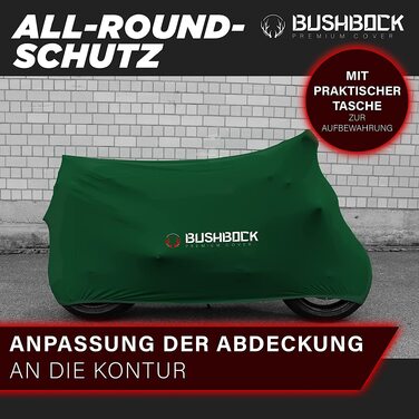 Преміум чохол для мотоцикла в приміщенні BUSHBOCK® — еластичний повітропроникний захист від пилу з оксамитового стрейч-тканини (XL-XXL, армійський зелений)