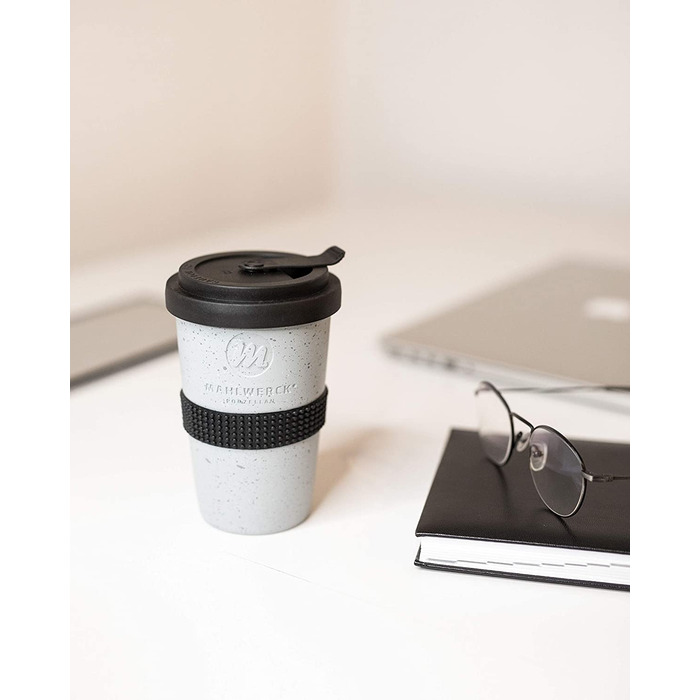 Порцелянова чашка для кави Mahlwerck Coffee-to-go 400 мл, з герметичною кришкою, бетонний дизайн, сіра