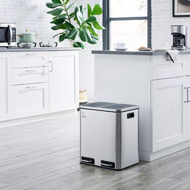 Сортувальний смітник SVITA TM2X15, 30 л, з двома відсіками, для кухні, з внутрішніми контейнерами, м'яке закриття, порошкове покриття, сірий, сталь