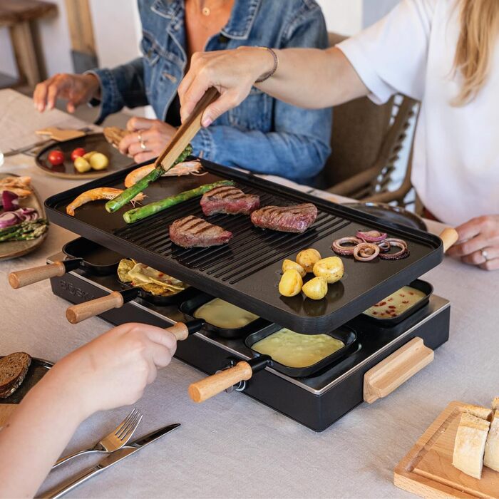 Рашетт BOSKA Raclette Gourmet Party на 8 осіб – гриль з керамічною поверхнею, ручки з бука, поворотна алюмінієва пластина, чорний колір