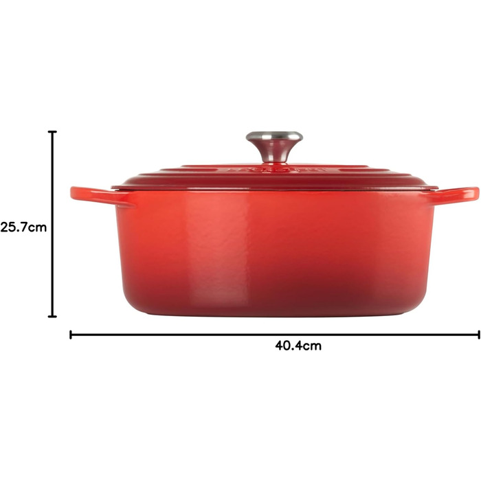 Чавунна овальна жаровня Le Creuset Signature з кришкою, 31 см, 6,3 л, для всіх плит і індукції, червона