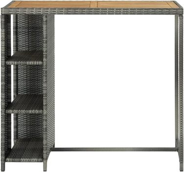 Барний стіл із полицею vidaXL, кухонний високий стіл, сірий, 120x60x110 см, поліратан
