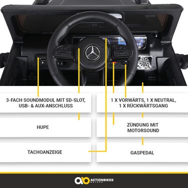 Дитячий електромобіль Mercedes AMG G63 Actionbikes, ліцензія, 2,4 ГГц пульт, електроавто для дітей від 3 років, білий/чорний
