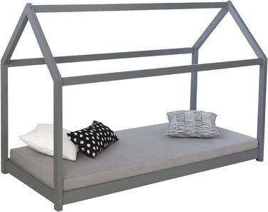 Дитяче ліжко Montessori Homestyle4u 90x200 см, сірий колір, з ламелями, з дерева (сосна)