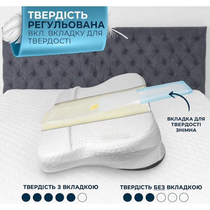Ортопедична подушка Glückstoff для шиї та голови з піни Memory Foam, ергономічна, для сну на боці, проти болю в шиї, сіра