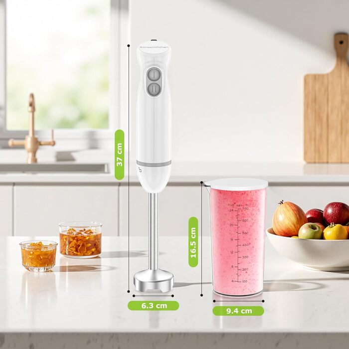 Блендер-подрібнювач Bonsenkitchen 2-в-1, 1000 Вт, нержавіюча сталь, 2 швидкості, з мірним стаканом 700 мл для дитячого харчування, супів, смузі та пюре