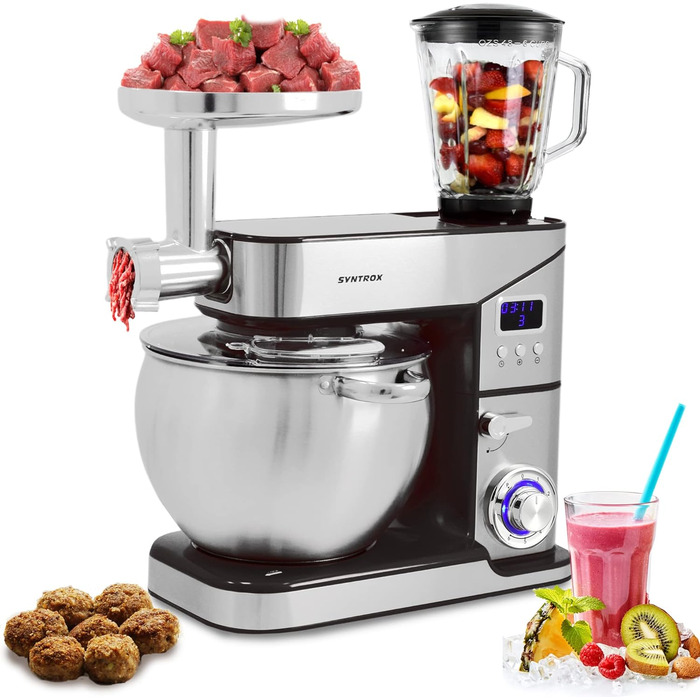 Кухонна машина Syntrox KM-2000W Lyon, міксер, м’ясорубка, 10 л, чорна/червона, Німеччина