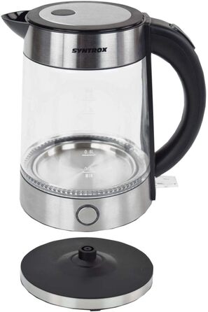 Електрочайник Syntrox Germany WK-2000W, 1.7 л, 2000 Вт, нержавіюча сталь, скляний, бездротовий, з синім LED підсвічуванням