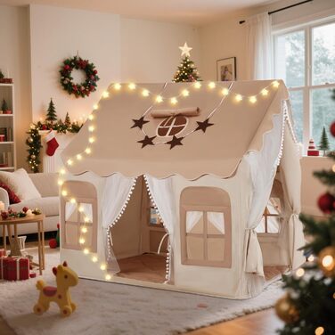 Дитяче намет-ігровий будиночок Snookids Kinderzelt Indoor з килимком, ліхтариками, прикрасами-веселкою та прапорцем-зіркою для хлопчиків та дівчаток