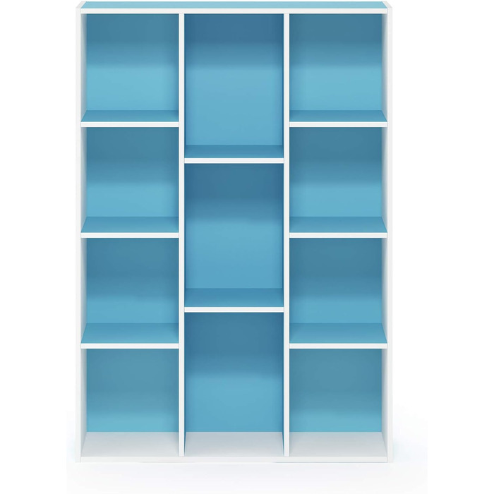 Книжкова шафа Furinno Luder на 11 секцій, біла/блакитна, відкриті полиці