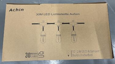LED гірлянда Achin 15M для зовнішнього використання, тепле біле світло 2700K, 25+2 лампочки G40 E12, диммування, для саду, вечірки, тераси