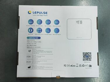 Розумна вага Lepulse S5 до 250 кг з Bluetooth, аналізом складу тіла, ІМТ, широкою платформою, срібляста, синхронізація з додатком