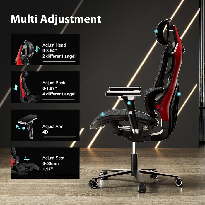 Ігрове крісло EUREKA ERGONOMIC Typhon, ергономічне, з регульованою поперековою та підголівником, 4D підлокітники, для комп'ютера, навантаження до 125 кг, чорний і зелений