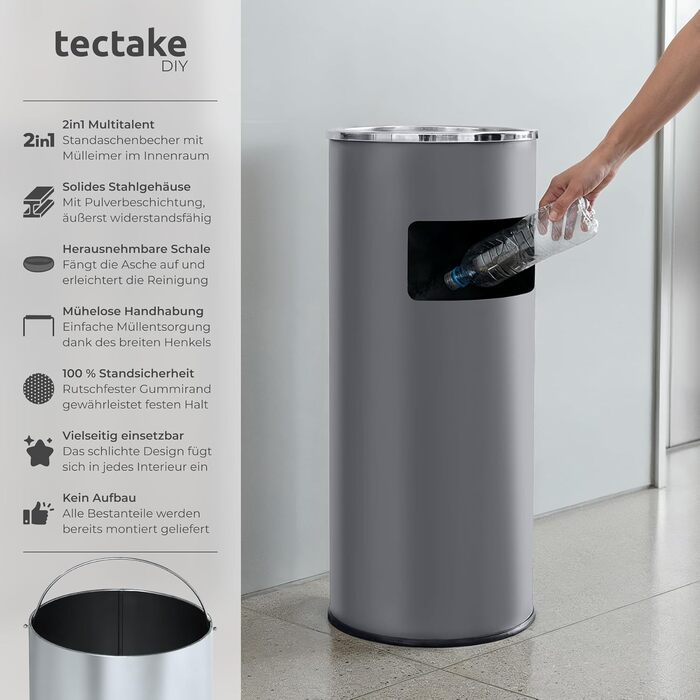 Попільничка вулична Tectake 30л з відром, антрацит Ø25x61 см - Аспіратор для попелу на вулицю