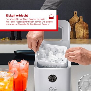 Льодогенератор Solis Ice Cube Express – Швидке виробництво льоду (8 кубиків за 8 хв), регульований розмір, самоочищення. Для дому, офісу, вечірок, барів. Білий колір