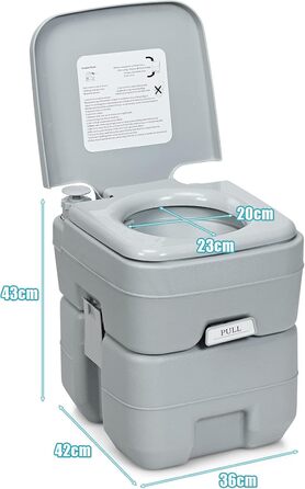 Туалет для кемпінгу DREAMADE 20L з баками для брудної та чистої води, мобільний туалет для дому, кемпінгу, трекінгу, до 200 кг, з промиванням