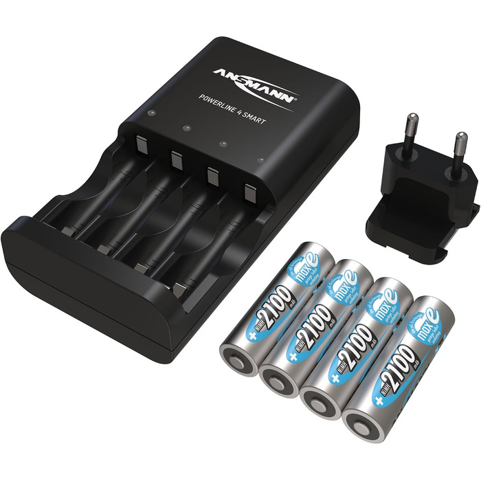 Зарядний пристрій ANSMANN Powerline 4 Smart з 4-ма акумуляторами AA 2100mAh, автоматичний зарядний пристрій з режимом відновлення (Repair-Modus)