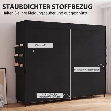 Тканинна шафа для одягу, пилозахисна, портативна, 5 штанги, 212 x 45 x 167 см, чорна
