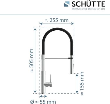 Змішувач кухонний Schütte 23138 з гнучким шлангом Soft Touch, поворотний на 360°, нержавіюча сталь/чорний