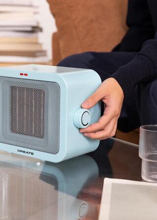 Керамічний обігрівач CREATE/WARM BOX, синій, 1500 Вт, портативний, регульований термостат, 2 режими потужності, PTC-нагрів, захист від перегріву