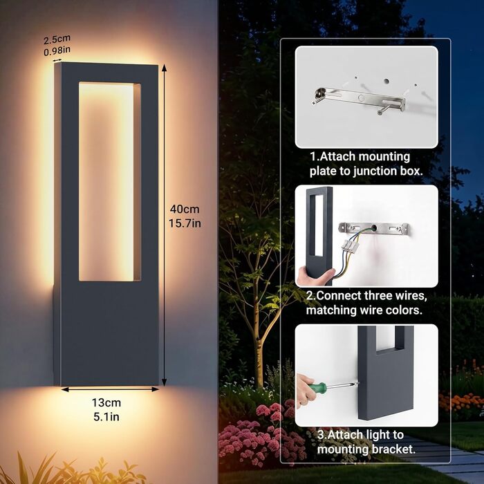 Стіна LED-світильник Aipsun 30W зовнішній, тепле біле світло 3000K, водонепроникний IP65, прямокутний настінний світильник з алюмінію для гаража та коридору, антрацит