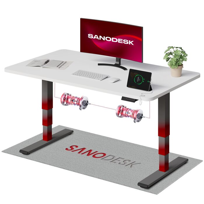 Регульований по висоті письмовий стіл SANODESK 120×80 см, електричний стіл для роботи стоячи та сидячи, два двигуни, USB-порт, пам'ять позицій та захист від зіткнень (Сірий/Чорний)