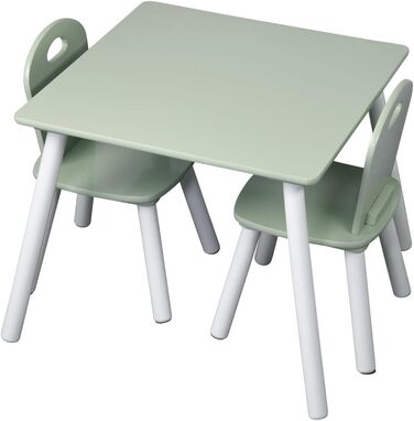 Дитячий стіл з 2 стільцями Kesper, МДФ, 55x55x45 см, білий/зелений