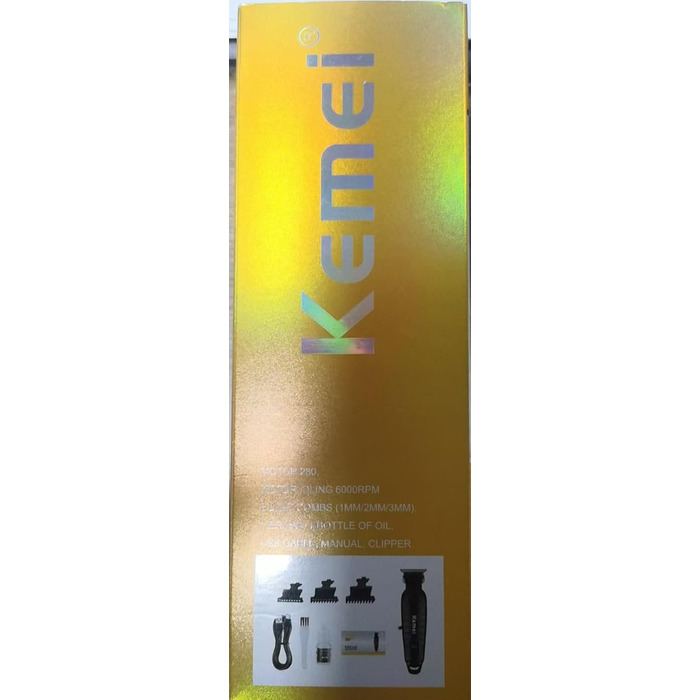 Kemei 2293 Професійна машинка для стрижки волосся та бороди для чоловіків, бездротова, з Т-подібним лезом, акумуляторна, помаранчева