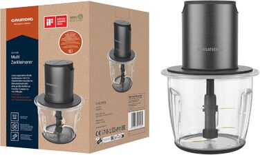 Подрібнювач харчових продуктів Grundig Delisia Novus CH 7140, 500 Вт, 4 леза з цирконієвим покриттям, скляна чаша 1 л, 2 швидкості, антиковзка основа, Dark Inox/Чорний