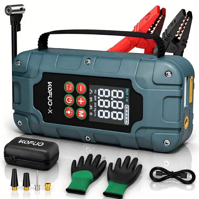 Пусковий пристрій (бустер) 7000A з компресором для автомобіля 12V, Powerbank, колір A-Зелений