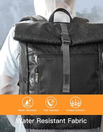 Рюкзак Inateck RollTop 25-30 л, чорний, для чоловіків і жінок, велосипедний, міський, для ноутбука 17