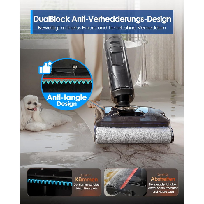 Tineco Floor One S7 Stretch Steam: Акумуляторний пилосос 2-в-1 для вологого та сухого прибирання, 22000 Па, для твердих підлог, шерсті тварин