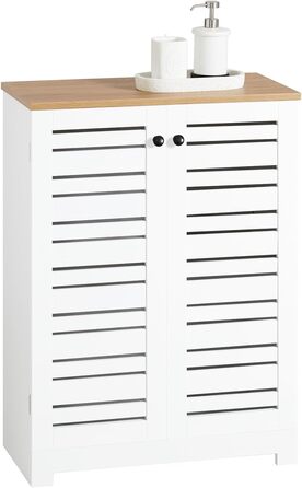 SoBuy BZR41-W шафа для ванної з ламельними дверцятами, біло-натуральна, 60x82x30 см, комод для ванної кімнати