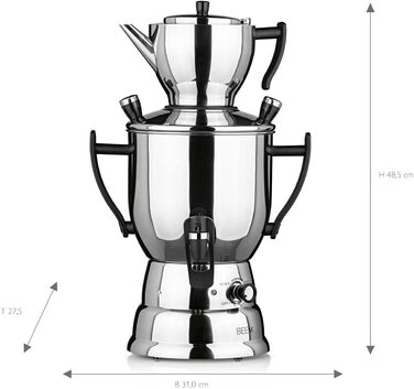 Електричний самовар BEEM TEA-PERFECT 3 л з чайником 1,2 л з ситечком, нерж. сталь, термостат, диспенсер, для дому та HoReCa