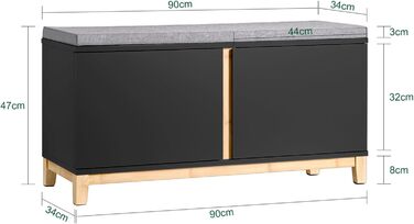 Банкетка для взуття SoBuy FSR117-SCH, з сидінням, чорна, з місцем для зберігання, вузька, 90x47x34 см
