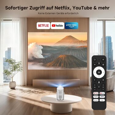 Смарт-проектор iSinbox 4K з Netflix, 1200 ANSI люмен, Dolby Audio, автофокусом та корекцією трапеції, WiFi 6, Bluetooth 5.4, HDR10+, білий