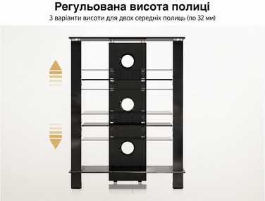 Стельова полиця FITUEYES для телевізора та аудіоапаратури з регульованою висотою, скло та алюміній