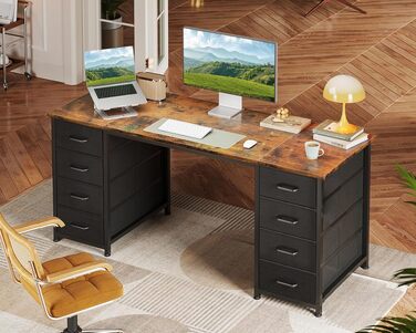 Письмовий стіл Coleshome з 8 тканинними шухлядами, 140x48 см, коричневий - комп'ютерний стіл для офісу, дому, робочого кабінету