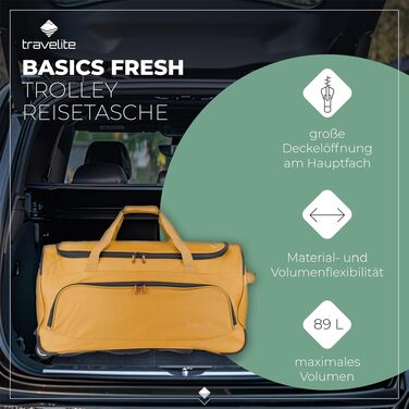 Дорожня сумка на колесах Travelite Basics Fresh L, 89 літрів, жовта, 71 см