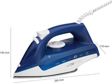Парова праска Clatronic DB 3704 з 7 функціями, нержавіюча підошва, плавне регулювання температури, самоочищення, темно-синя/біла